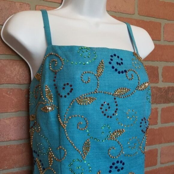 Vintage Chetta B Beaded Silk Party Dress Size 10 Embellished - Picture 2 of 8